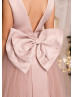 Dusty Rose Satin Tulle Flower Girl Dress With Double Bow